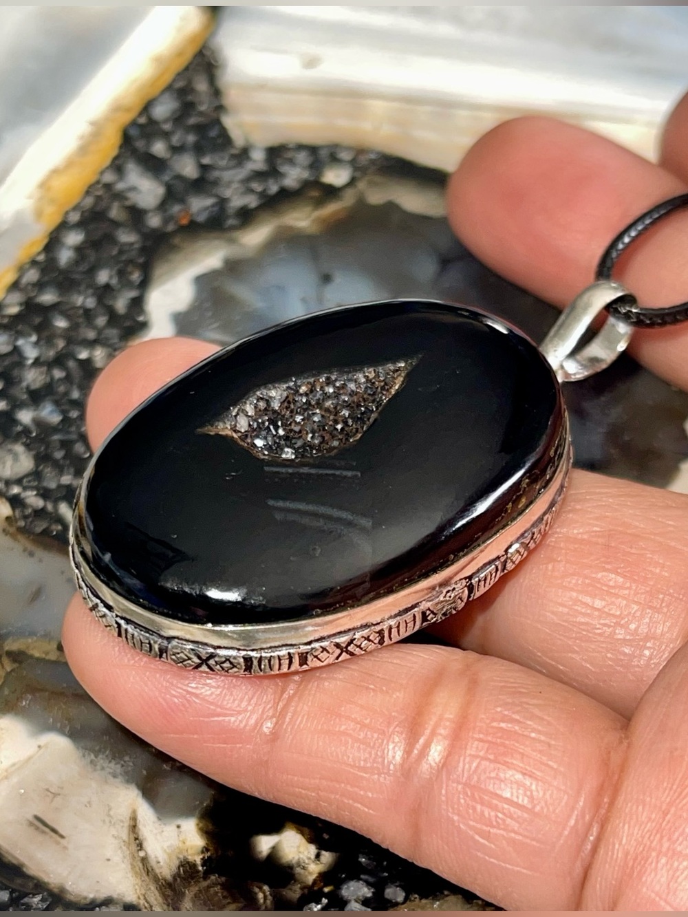 Black Botswana Agate Drisy Pendant 2 1/2”